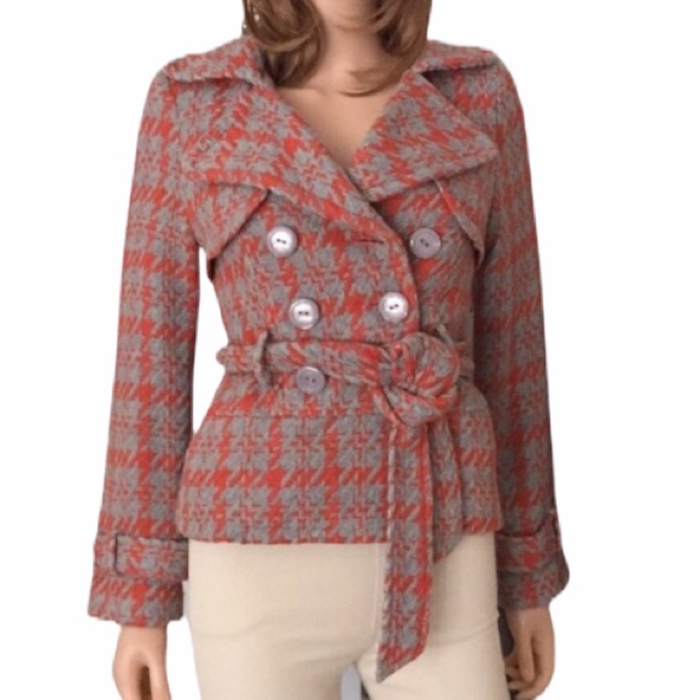 Vintage Forever 21 Plaid Jacket, Gray and Orange Pattern, Belted